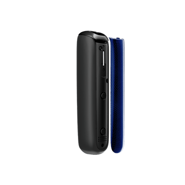 Ploom AURA priekšējā vāciņa Navy Blue ar rakstu sānskats, atdalīts no ierīces
