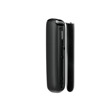 Ploom AURA priekšējā vāciņa Jet Black ar rakstu sānskats, atdalīts no ierīces