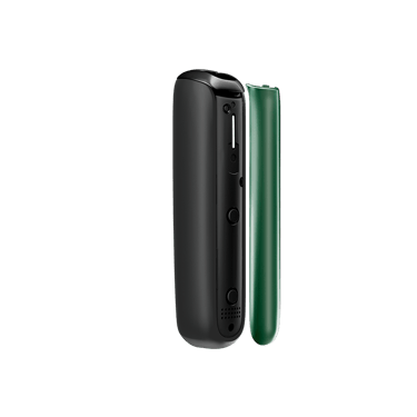 Ploom AURA priekšējā paneļa Amazon Green sānskats, atdalīts no ierīces
