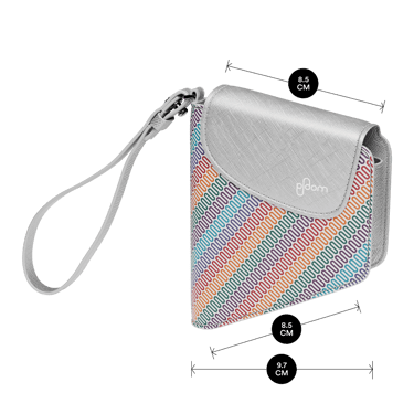 Ploom Multicolored Patterned Canvas Duo Carry Case shown with product dimensions: 10.2cm height x 2.2 cm width and 2.2 cm depth