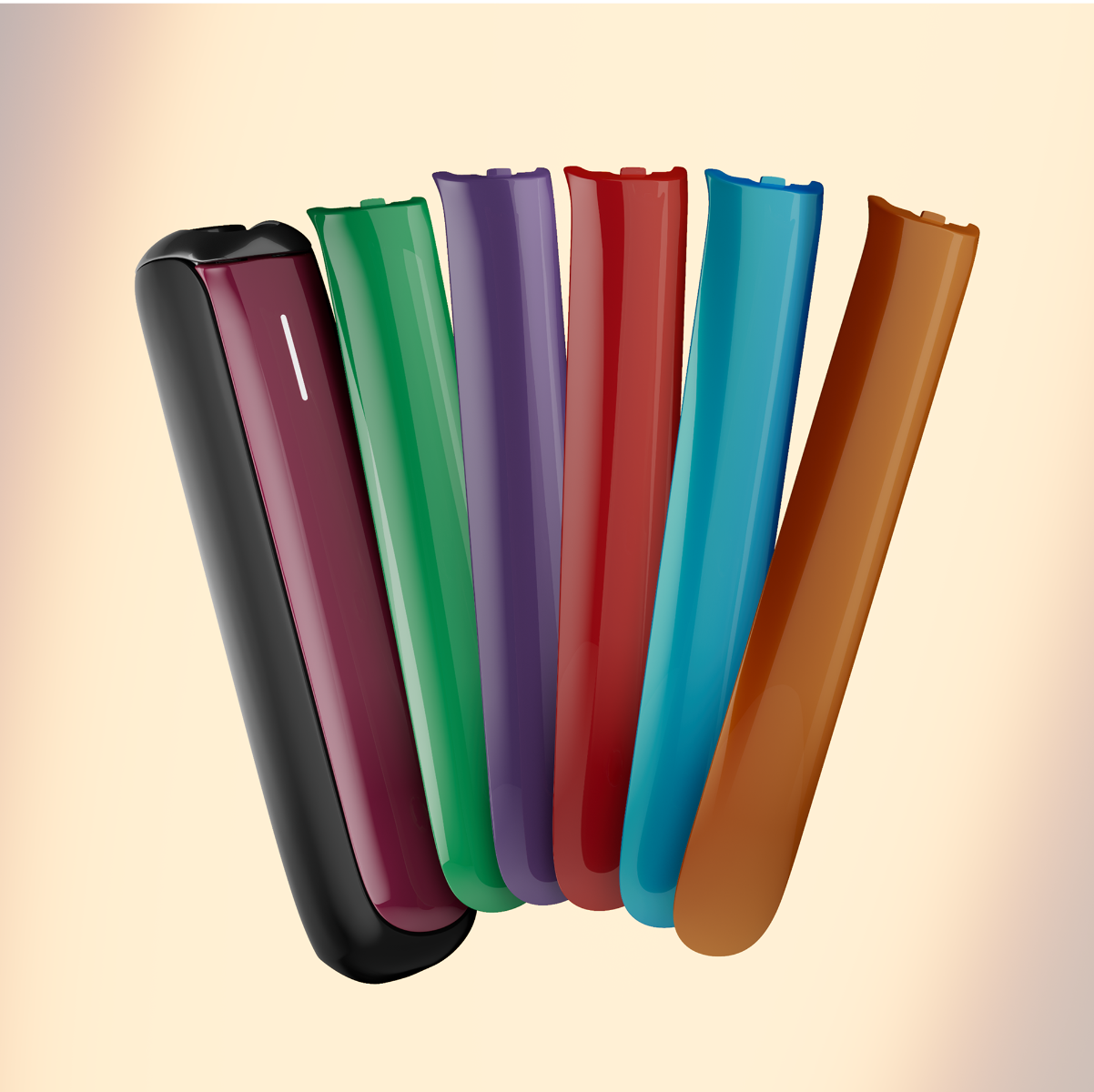 Ploom AURA priekšējais vāciņš Jet Black ar rakstu starp dažādām krāsu iespējām
